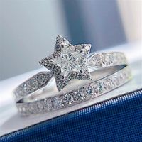 Five-pointed star cutting simulation diamond open ring. Double-layer wound or single circle two type engagement female jewelry.186e