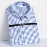 Herrenkleid Hemden Reiner Baumwolle DP Bügeleisen-freie Business Checkered für Männer Langarm Easy Care Soziales formales männliches Taschenloses Tops
