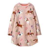 Vestidos de menina Little maven meninas de mangas compridas vestido com roupas causais de cavalo algodão macio e conforto para crianças outono crianças 2 a 7y