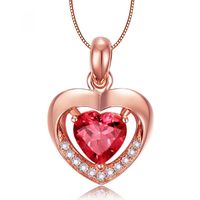 Lockets Love Heart Ruby Gemstones Red Crystal Zircon Diamonds Pendant Necklaces For Women Rose Gold Color Choker Jewelry Bijoux Gifts