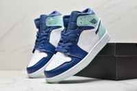 (مع مربع) 2022 1 Mid Blue Mint Basketball Shoes Men Women Dark Blue Green White 1S Sneaker