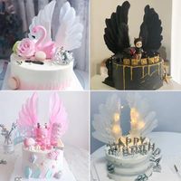 Angel Wings Cake Topper Wedding Cupcake Cake Flag Party Decoration Happy Birthday Cakes Insert Baking Decan Swan Feather Wing