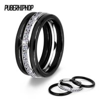 3pcs/ set moderni anelli colorati impostati innocui anelli in ceramica sanitaria con cristallo di pietra bianca per donne anello in acciaio inossidabile231f