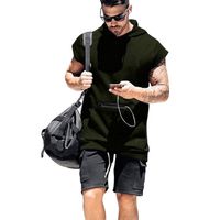 Men&#039;s T-Shirts Men Summer Sports Vest Solid Color Hooded Short Sleeves T-Shirt With Zipper And Patch Pocket For Boys
