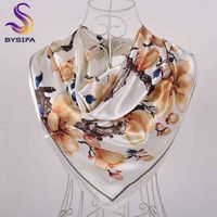 Bysifa White Silk Scarf Hijab Women Fashion Brand Peach Blos...