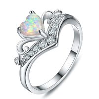 10 szt. Część 925 Srebrne pierścienie Crown Heart Białe Białe Klejnoty opalowe dla kobiet Weddings Party American Australia Ring Jewelry280f
