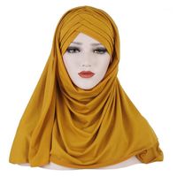 Ethnic Clothing Women Jersey Scarf Milk Silk Plain Cotton Instant Hijab Shawls And Wraps Foulard Femme Muslim Hijabs Ready To Wear Headscarf