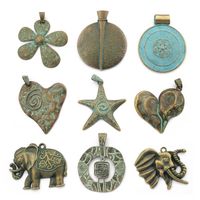Pendant Necklaces 2pcs Verdigris Patina Antique Greek Bronze Large Heart Swirl Spiral Flower Elephant Charms For Necklace Jewelry Findings