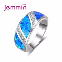 Wedding Rings Spinner Ring Fire Fine Blue Opal 925 Sterling Silver White Crystal Stone Engagement For WomeWedding
