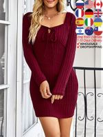 Casual Dresses Autumn Fashion Red Sweater Dress For Women Winter Warm Soft Knitted Robe Leisure Wedding Guest High Waist DressesCasual