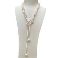 Hand knotted necklace natural 11-12mm 5-6mm white freshwater pearl baroque pearl sweater chain 122cm-125cm