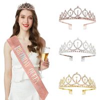 Party Decoration Rose Gold Glitter Birthday Queen Satin Sash Rhinestone Crystal Crown Tiara For Adult Girl SuppliesParty