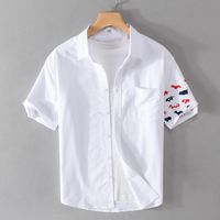 Men's Casual Shirts Italy Designer Embroidery Short-sleeve Cotton Brand For Men Fashion Comfortable Tops Clothing Camisa MasculinaMen's