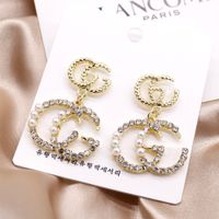 S925 aiguille de luxe perle g de lettres goujons boucles d'oreilles pour femmes 18 carats or cristal brillant bagues bijoux cadeau