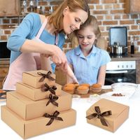 Gift Wrap 1Pc Kraft Paper Box With Ribbon Homemade Biscuits Candy Food Cookie Nuts Snack Gifts Package Baking Kitchen Storage BoxGift