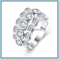 Three Stone Rings Jewelry Epacket Plated Sterling Sier Round Zircon Mti-Layer Ring Dhsr723 Us Size 7 ; Womens 925 Plate Drop Delivery 2021 J