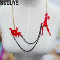 Pendant Necklaces Fashion Acrylic Jewelry Women Red Walking The Dog Woman Necklace Link Chain Trendy Poodle NecklacesPendant