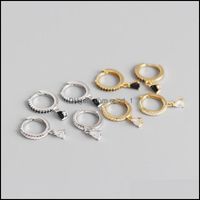 Hoop Hie Earrings Jewelry 100% Genuine 925 Sterling Sier For Women Ins White Black Drop-Shaped Zircon Pendant Circle Earring Yme829 Drop D