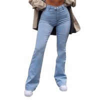 Yıkanmış Mavi Kadınlar Için Yüksek Bel Flare Kot Rahat Vintage Sıska Düz Pantolon Düğmesi Y2K 90 S Koreli Kızlar Denim Pantolon