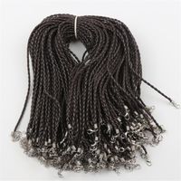 100pcs lot 9Colors Braided Black Royal Blue Pink Leather Clasp Knit Chains Necklaces 0.3x46cm Jewelry DIY234L