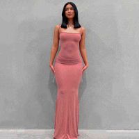 2022 vrouwen nieuwe mode sexy jurk skims flat voor backless lange maxi jurk pure slanke honing peach hip jarretel jurk 1A009 y220401