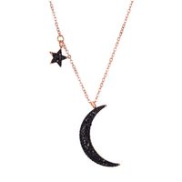 Star and Moon Pendant Necklace Stainless Steel 14k Gold Plated Black Zircon Titanium Steel Necklace Jewelry Women Girl&#039;s Gift336h