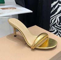 Gianvito rossi sandaletler katırlar terlik buzağı deri slaytlar stiletto yüksek topuklular açık kare ayak parmağı kadın lüks tasarımcılar sokak tarzı ayakkabı fabrika ayakkabı