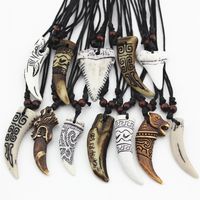 Fashion Jewelry Whole 12PCS LOT Mixed Cool Imitation Bone Carved Dragon Totem Shark Wolf Tooth Pendant Necklace Amulets Drop S202j