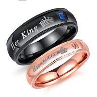 Mix Design Stainless Steel Rose Gold Lovers Promise Couple Rings Her King His Queen Crown Charm Letter Ring For Women Men Black An204R