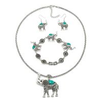 Earrings & Necklace Fashion Green African Jewelry Sets For Women Vintage Silver Color Elephant Pendant Bracelets Jewellery GiftEarrings