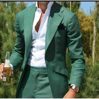 Green Men's Linen Suit Wedding groom suit Tuxedos Groomsmen Formal Blazer Suits285T