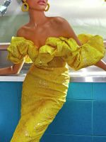 Vestidos casuais elegantes vestido formal damas fora do ombro vestido de jantar mulheres amarelo e sexy envoltório bodycon peplum bufle maxi rob
