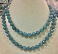 Faceted 10mm Light Blue Aquamarine Round Gemstone Beads Necklace 18 24 36 48''
