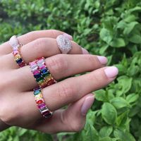 New Shiny Colorful Cute Rings Bohemia Fashion Rainbow Rhinestone CZ Punk Finger Ring Attractive Women Girls Wedding Jewelry230g