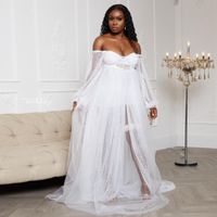 Casual jurken elegant zie door stippen tule bruidsjurken lange mantel voor zwangerschap po shoots puff mouwen baby shower jurk damesueel