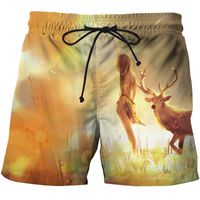 Men's Shorts Men's Casual Quick Drying Beach Sika Deer Printed Pattern Outerwear Spring And Summer Fun Sweatpants S-6XLMen's