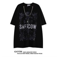 Gothic Fashion Goth Dark Skull Flower Necklace Short Sleeve T-shirt Men and Women's Fashion Abi Style Ins Hip-hop Half Sleeve