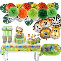 Party Dekoration Dschungel Tierballons Einweggeschirr Baby Girl Boy 1 2 3 4 5 6 7 8 9 10 Jahre Safari Geburtstagsdarstellungen