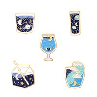 Female Stellar Map Glass Milk Cup Model Brooches Planet Moon Wave Alloy Enamel Lapel Pins European Women Backpack Clothes Badge Br3328