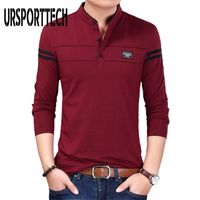 Ursportech camiseta homens manga comprida primavera outono camisa sólida camisa de vestuário mandarim colarinho -s ops polo para 220325