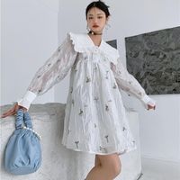 Lässige Kleider Zcsmll Turndown Kragen Vintage Druck Frauen Kleider 2022 Frühlings Sommer Langarm koreanische Mode weibliche Vestido
