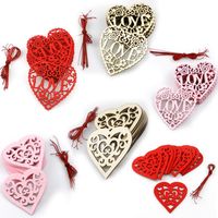 Charms 10pcs Wooden Hollowed Hearts Hanging Pendants DIY Wood Crafts For Home Party Decoration Heart Shape Chip