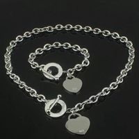 Luxury Designer Sterling Silver Heart Bangle Necklaces +Bracelet Set Shape Original Fashion Classic Bracelet Women Jewelry Gift with box