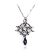 Supernatural Pentagram Moon Necklace Black Crystal Pendant Witch Protection Star Amulet For Women Charm Jewelry Accessories Gift1312I