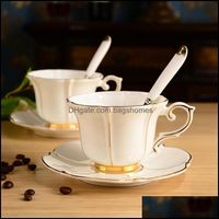 Mugs Drinkware Kitchen Dining Bar Home Garden European Style Bone China Coffee Tea Cup And Saucer Spoon Set Ceramic 200Ml Elegant Porcela