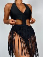 Kadın Mayo Kadınlar Katı Siyah Bodysuit 2022 Saçak Monokini Yular Tek Parça Mayo Arka Mayo Kıyafet Brezilya Plajı Giyenler '