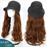 Wig integrated fashion long curly fisher hat with fake hair female summer net red head set
