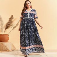Plus Size Dresses Vensensin Summer Summer Lady Bohemian Style V Neck Floral Sky Drit Dreight Dreight Ruffled Ploth Donna Pullover PullOver Stampa di moda Tops