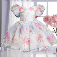 Elegant Girls Flower Puff Sleeve Dresses For Weddings Kids Formal Birthday Party Fairy Princess Cloth Children Tulle Vestidos 220630