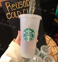 Starbucks 24oz/710ml Plastik Kupalar Yeniden Kullanılabilir Açık İçme Düz Alt Denizkızı Tumbler Sütun Şekli Kapak Saman Kupaları DHL Gemi